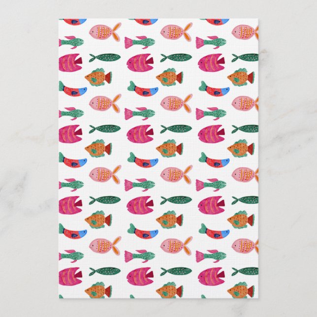 Invitation  Cute Colorful Tiny Fish Drawing Seamless Pattern (Devant)