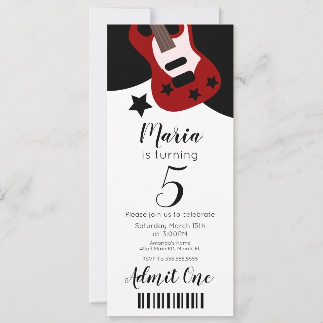 Invitation Cute Concert Music Stars Ticket Style Party (Devant)
