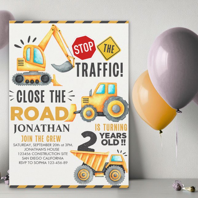Invitation Cute Construction Birthday Party 2th Years (Créateur téléchargé)
