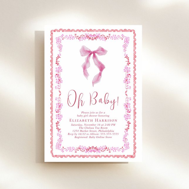 Invitation Cute Coquette Bow Aquarelle bébé fille douche (Créateur téléchargé)