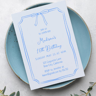 Invitation Cute Coquette Main Draw Bow Whimsical Anniversaire