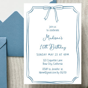 Invitation Cute Coquette Main Draw Bow Whimsical Anniversaire