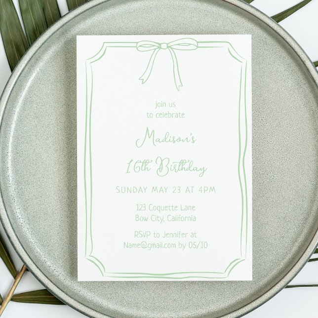 Invitation Cute Coquette Main Draw Bow Whimsical Anniversaire (Créateur téléchargé)