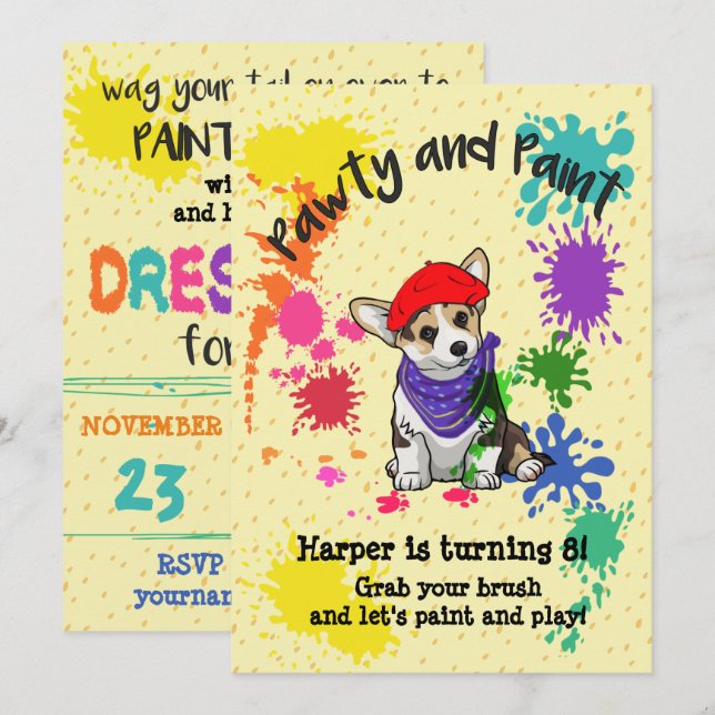 Invitation Cute Corgi Chien Amusant Art Anniversaire Fête Inv (Devant / Derrière)