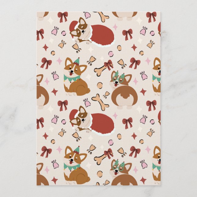 Invitation Cute Corgi Christmas Holiday Seamless Pattern (Devant)