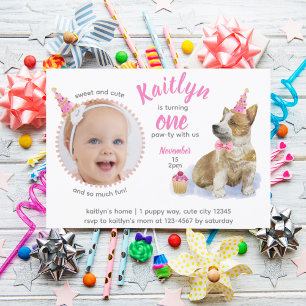 Invitation Cute Corgi 🐶 Puppy Pink Photo Premier anniversair