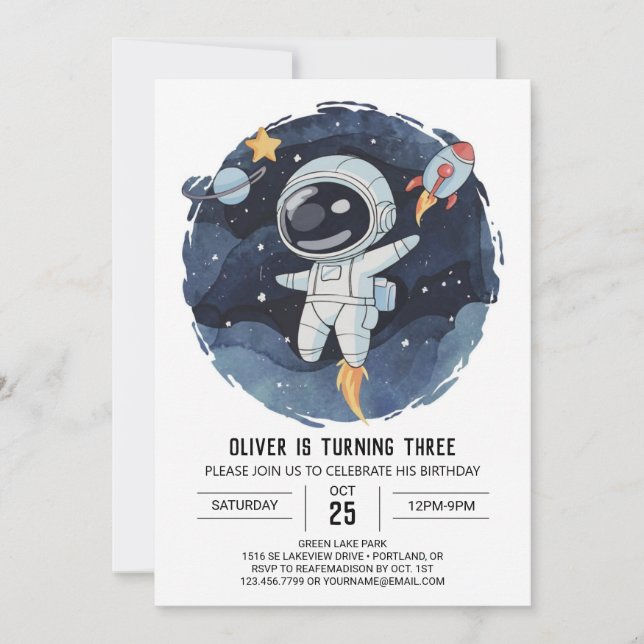Invitation Cute Cosmic Online Astronaut garçon Anniversaire (Devant)