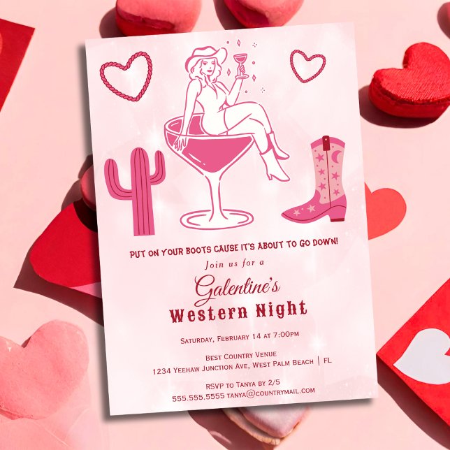 Invitation Cute Country Western Cowgirl Galentine's Day (Créateur téléchargé)