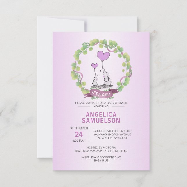 Invitation Cute couronne d'éléphant Purple Lavender Baby show (Devant)