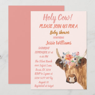 Invitation Cute Cow Boho Country Baby Girl Western Floral In