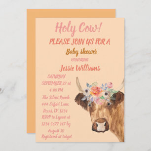 Invitation Cute Cow Boho Pays Bébé Fille Floral Occidental