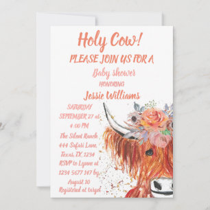 Invitation Cute Cow Boho Pays Bébé Fille Floral Occidental