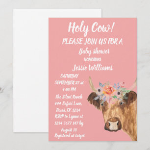 Invitation Cute Cow Farm Pays Baby Girl Western Floral
