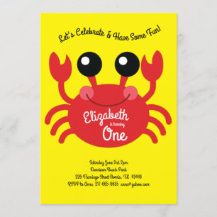 Invitation Cute Crab Beach Enfants 1ère fête d'anniversaire