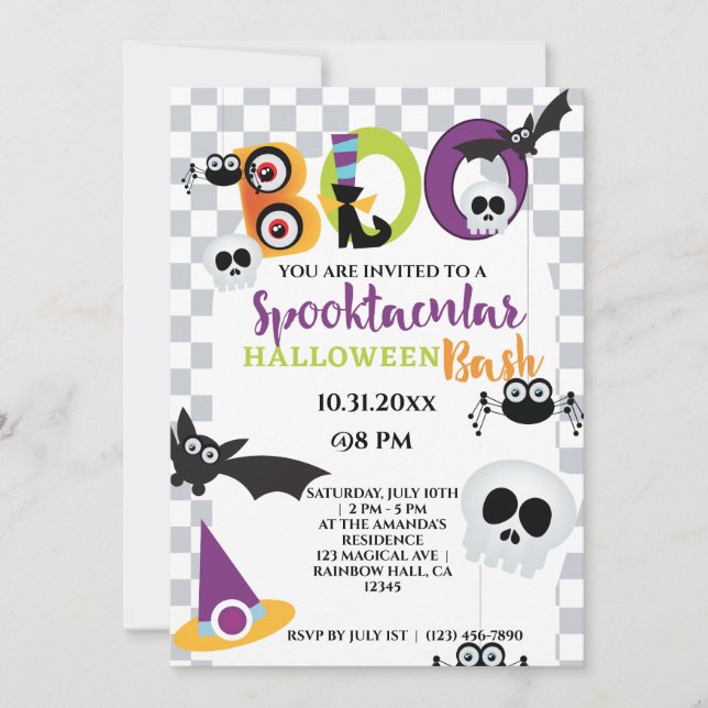 Invitation Cute crâne et chauves-souris Halloween Boo Party (Devant)