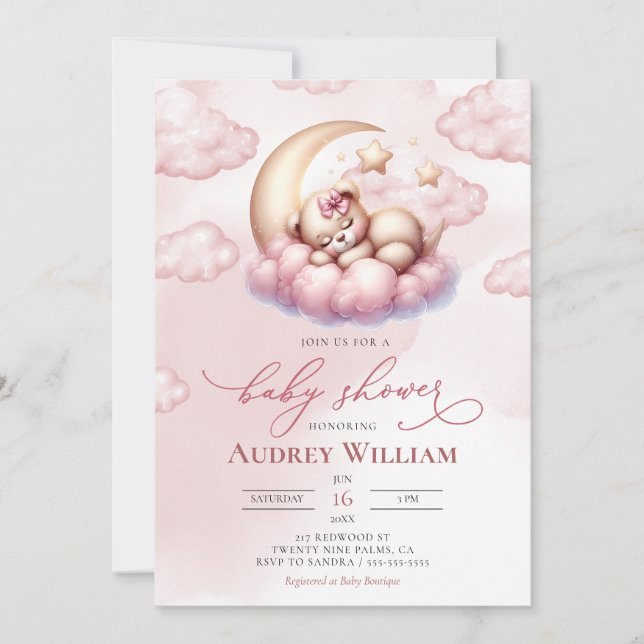 Invitation Cute Cub Bébé ours fille Baby shower (Devant)