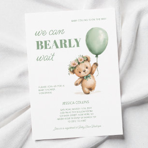 Invitation Cute Cub Sage Vert Nous Pouvons Bearly Wait Baby s