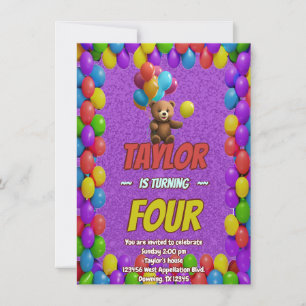 Invitation Cute Cudely Teddy Ours à thème Anniversaire Invita