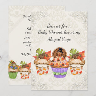 Invitation Cute Cupcakes Thanksgiving Baby shower d'automne I