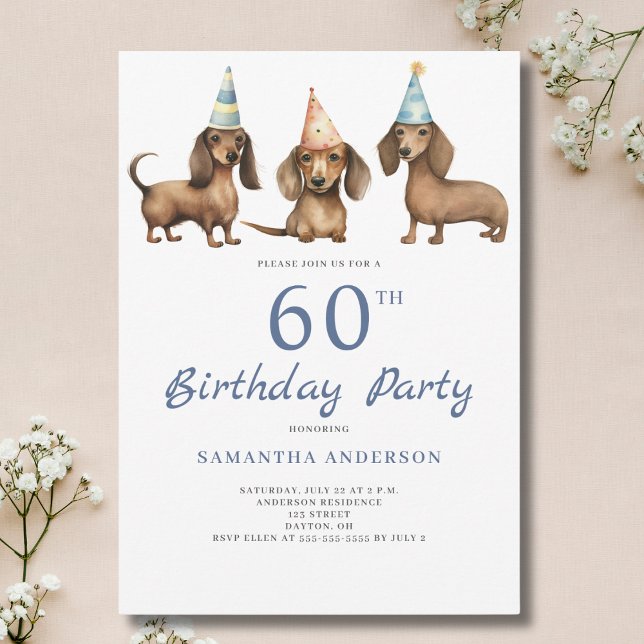 Invitation Cute Dachshund Chien 60e anniversaire de fête Invi (Créateur téléchargé)