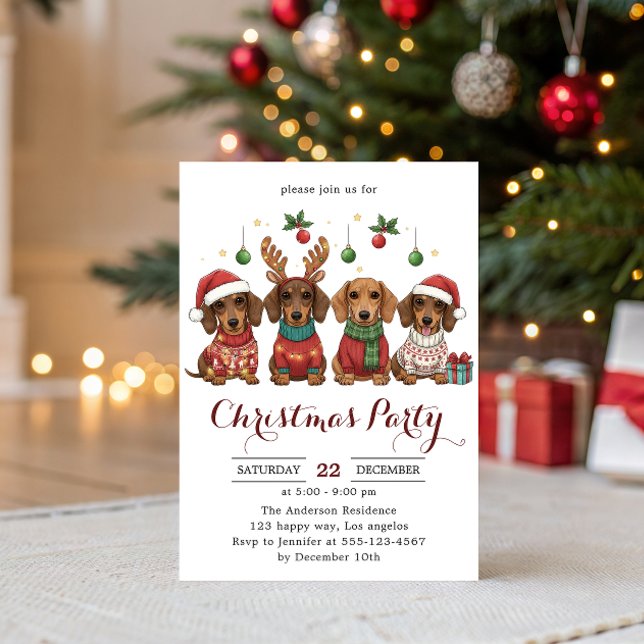 Invitation Cute Dachshund Dogs Christmas Party  (Créateur téléchargé)