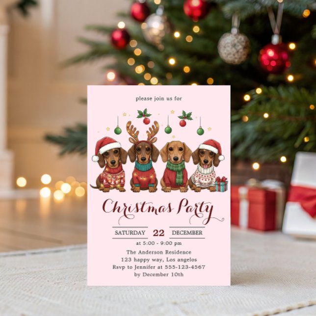 Invitation Cute Dachshund Dogs Christmas Party  (Créateur téléchargé)