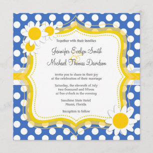 Invitation Cute Daisy sur Cerulean Blue Pois