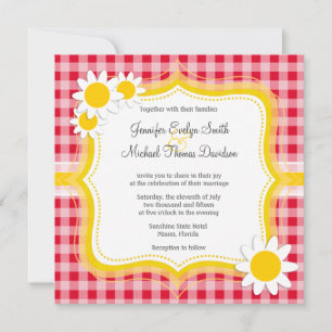 Invitation Cute Daisy sur Retro Scarlet Red En vichy Motif
