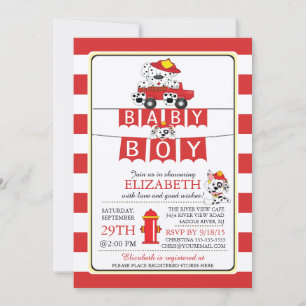 Invitation Cute Dalmation Baby shower de camion d'incendie In