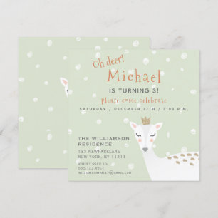 Invitation Cute Deer   Sage Green Kids Winter Birday