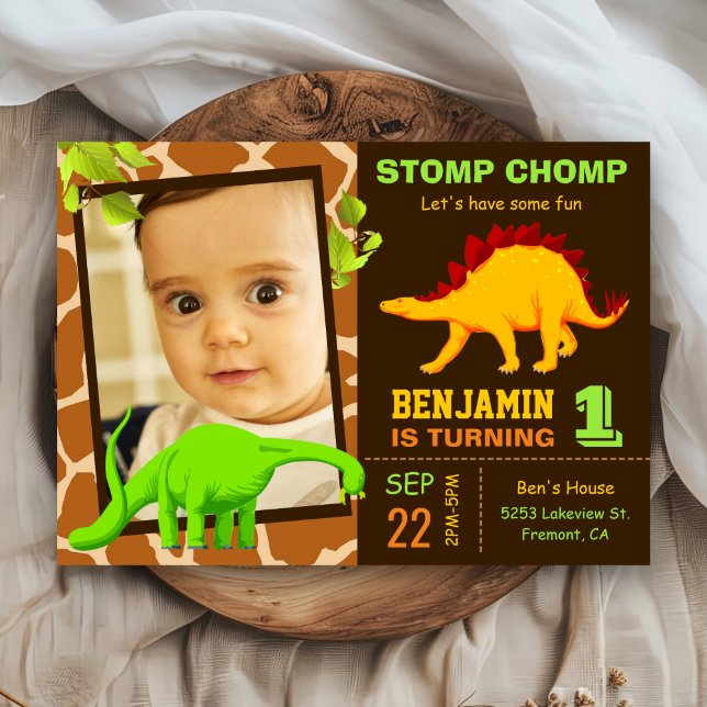 Invitation Cute Dinosaur 1er Anniversaire Fête Photo Invitati (Créateur téléchargé)