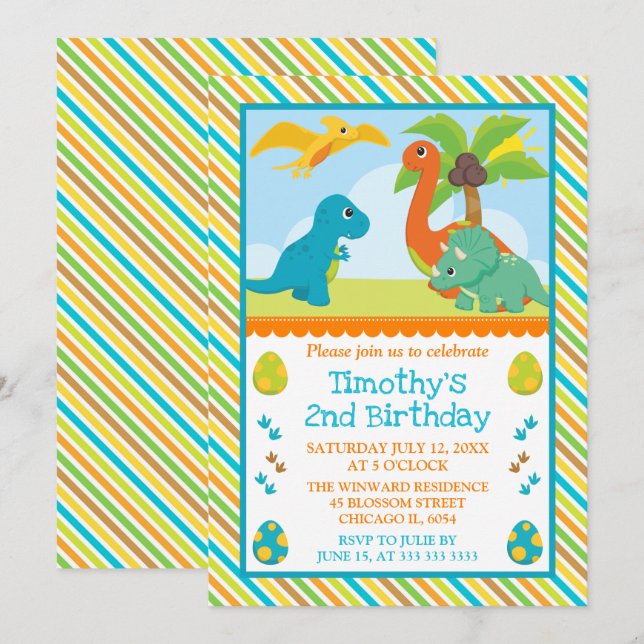 Invitation Cute Dinosaur Amis Anniversaire de enfant (Devant / Derrière)