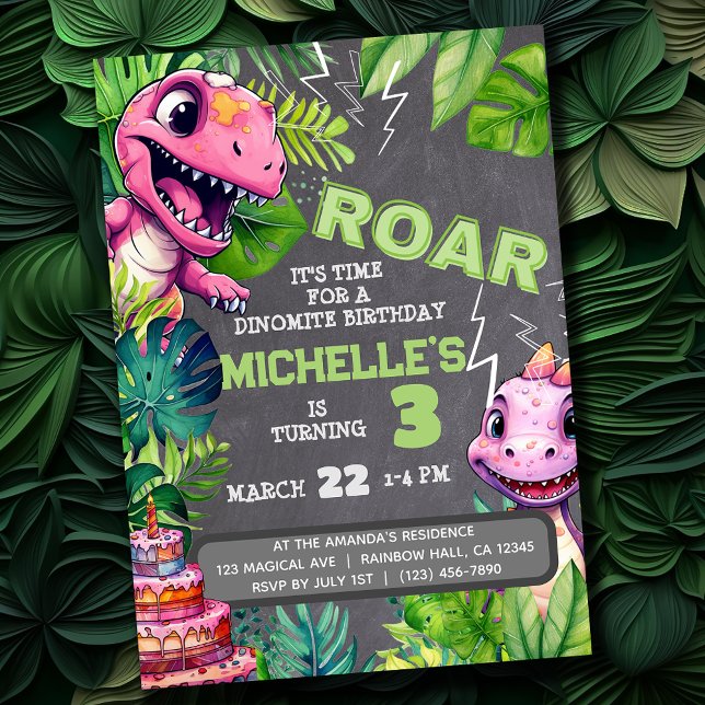 Invitation Cute Dinosaur Anniversaire de enfant Dino Chalkboa (Créateur téléchargé)