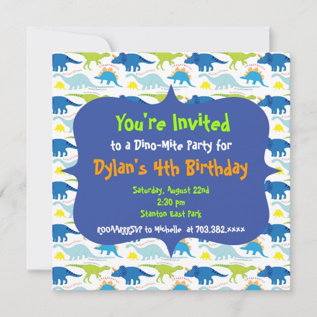 Invitation Cute Dinosaur Anniversaire Modèles d'invitation (Devant)