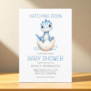 Invitation Cute Dinosaur Blue Boy Hatching Bientôt Baby showe