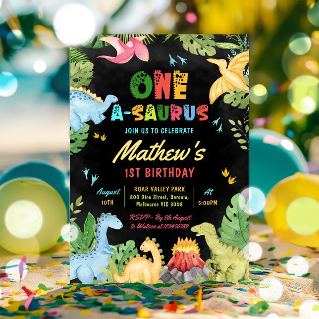 Invitation Cute Dinosaur Boy One-A-Saurus 1st Birthday (Créateur téléchargé)