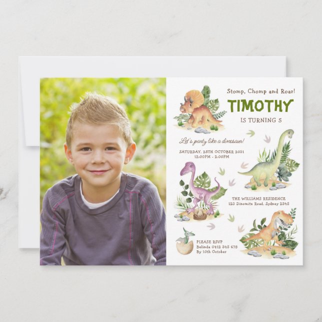 Invitation Cute Dinosaur Boys Anniversaire Photo (Devant)