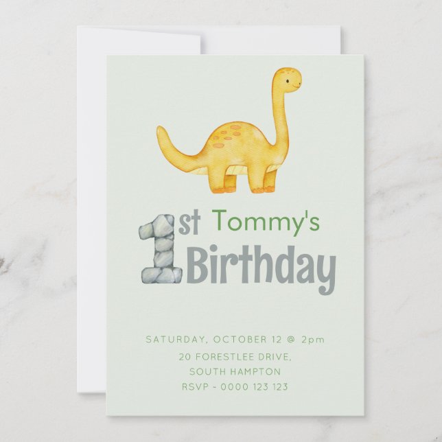 Invitation Cute Dinosaur Brontosaurus 1er anniversaire de fêt (Devant)