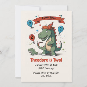 Invitation Cute Dinosaur et son Bébé - Fête d'anniversaire d'