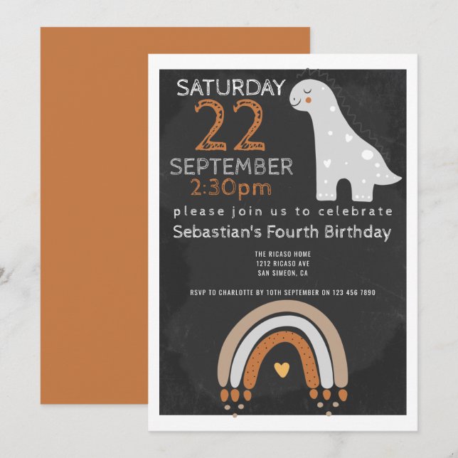 Invitation Cute Dinosaur fête d'anniversaire Personnalisée (Devant / Derrière)