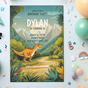 Invitation Cute Dinosaur Green 4e fête d'anniversaire