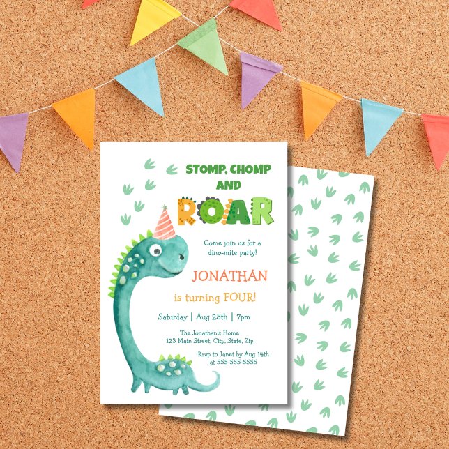 Invitation Cute Dinosaur Stomp Chomp Roar Birthday (Créateur téléchargé)