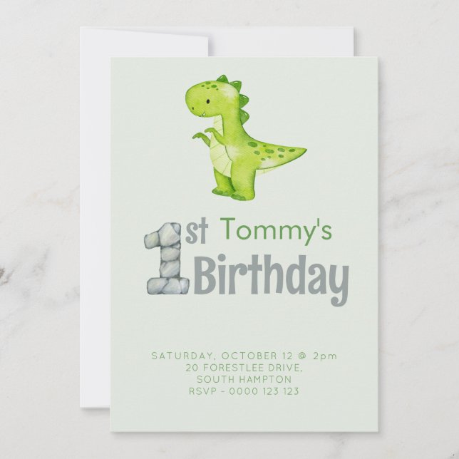 Invitation Cute Dinosaur T-REX 1er anniversaire de fête Garço (Devant)