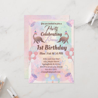 Invitation Cute dinosaure rose gosses 1er anniversaire
