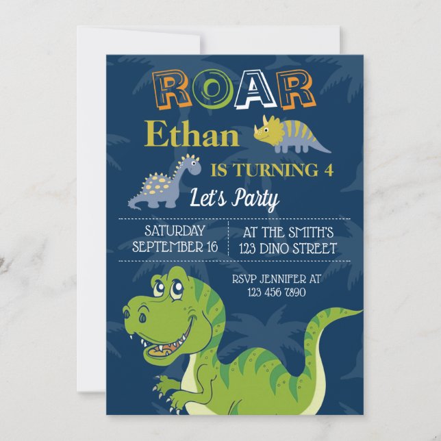 Invitation Cute Dinosaures Personnaliser de fête d'anniversai (Devant)