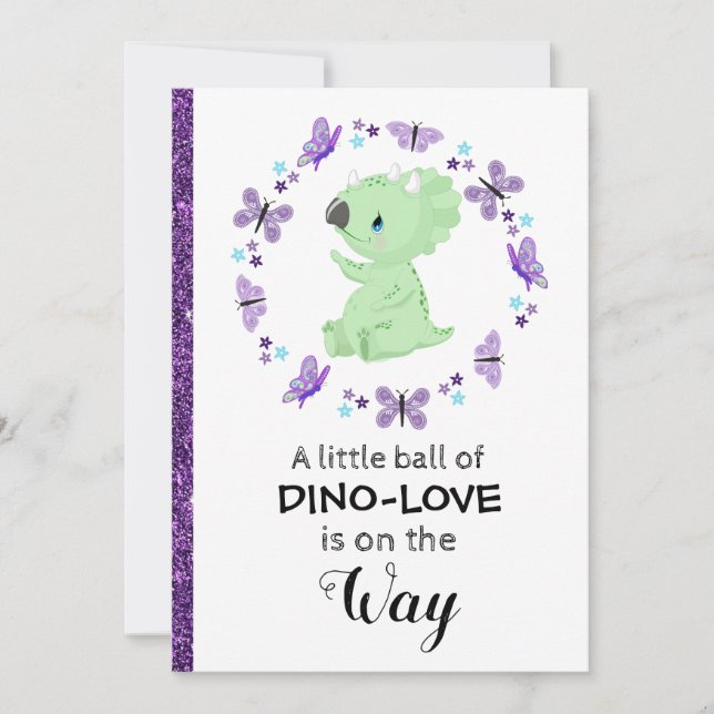 Invitation *~* Cute Dinosuar Parties scintillant Baby shower  (Devant)