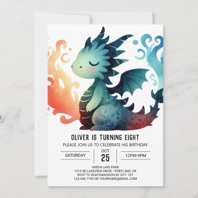 Invitation Cute Dragon Enfants d'anniversaire (Devant)