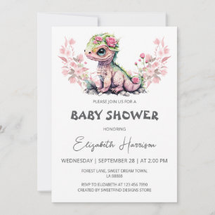 Invitation Cute Dragon Watercolor Baby shower fille