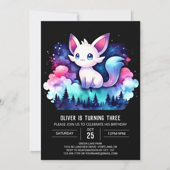 Invitation Cute Dreamy Chat Anniversaire (Devant)