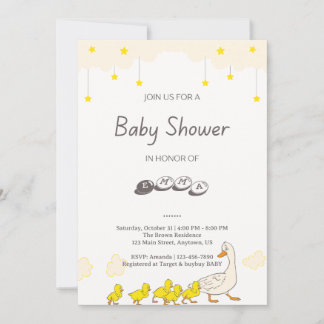 Invitation Cute Duck Baby Shower Illustration Minimal Style